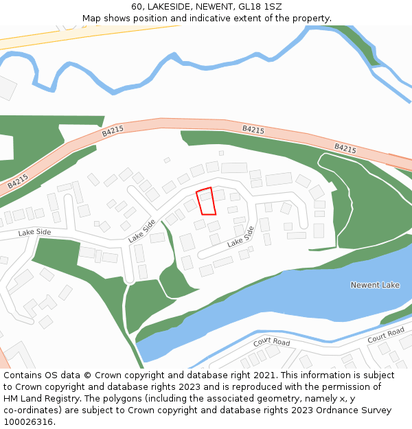 60, LAKESIDE, NEWENT, GL18 1SZ: Location map and indicative extent of plot