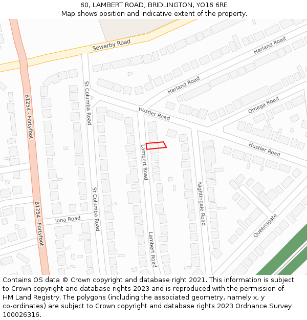 60, LAMBERT ROAD, BRIDLINGTON, YO16 6RE: Location map and indicative extent of plot