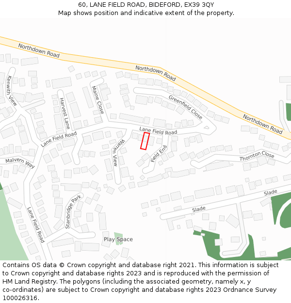 60, LANE FIELD ROAD, BIDEFORD, EX39 3QY: Location map and indicative extent of plot