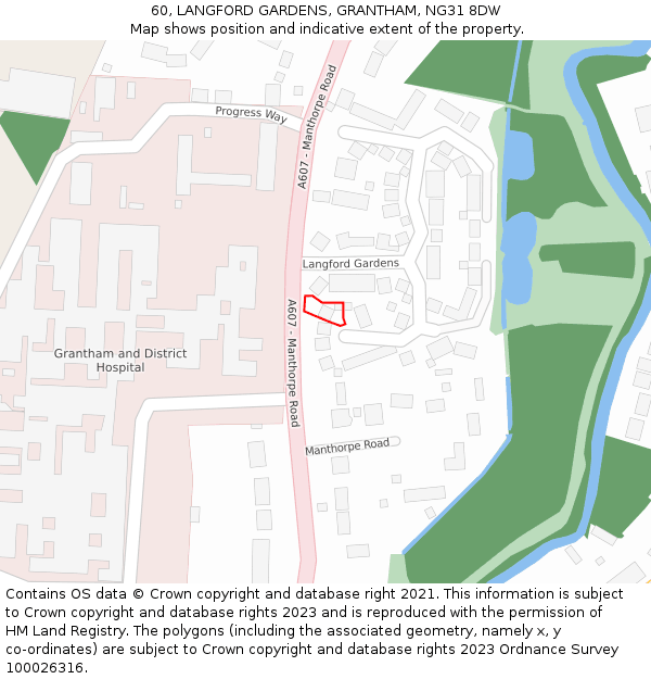 60, LANGFORD GARDENS, GRANTHAM, NG31 8DW: Location map and indicative extent of plot