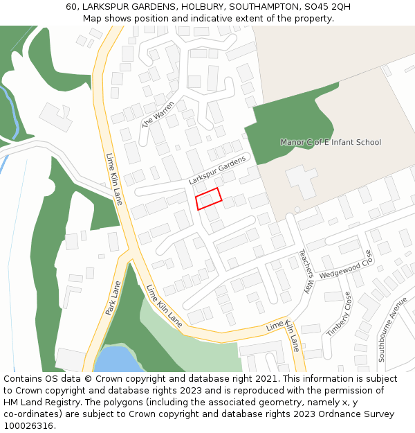 60, LARKSPUR GARDENS, HOLBURY, SOUTHAMPTON, SO45 2QH: Location map and indicative extent of plot