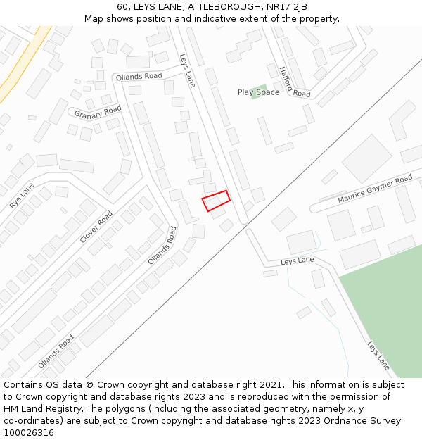 60, LEYS LANE, ATTLEBOROUGH, NR17 2JB: Location map and indicative extent of plot