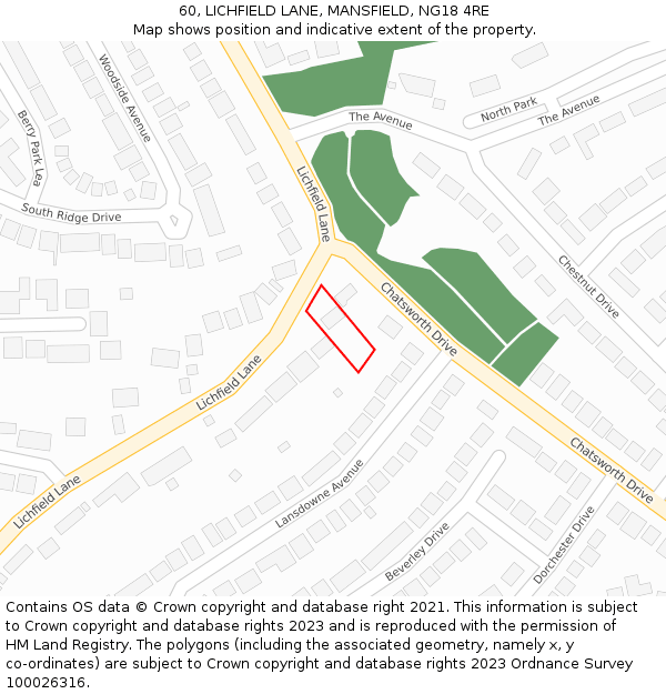 60, LICHFIELD LANE, MANSFIELD, NG18 4RE: Location map and indicative extent of plot