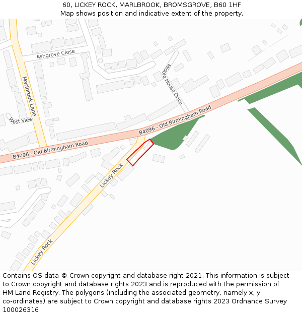 60, LICKEY ROCK, MARLBROOK, BROMSGROVE, B60 1HF: Location map and indicative extent of plot