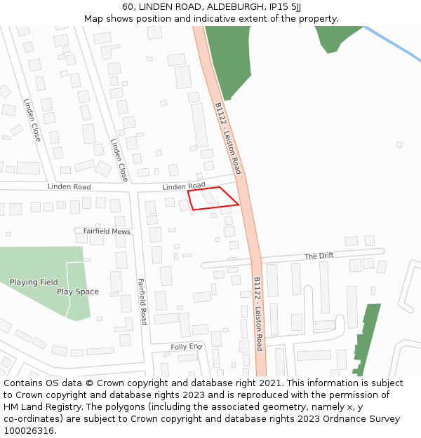 60, LINDEN ROAD, ALDEBURGH, IP15 5JJ: Location map and indicative extent of plot