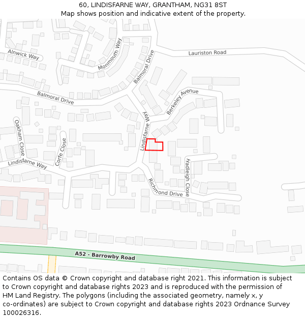 60, LINDISFARNE WAY, GRANTHAM, NG31 8ST: Location map and indicative extent of plot