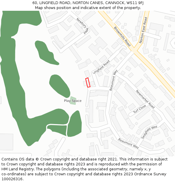 60, LINGFIELD ROAD, NORTON CANES, CANNOCK, WS11 9FJ: Location map and indicative extent of plot