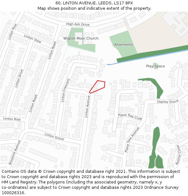 60, LINTON AVENUE, LEEDS, LS17 8PX: Location map and indicative extent of plot