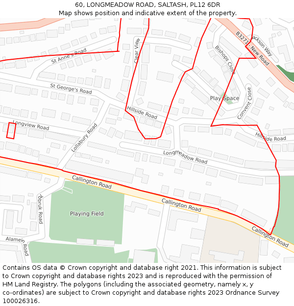 60, LONGMEADOW ROAD, SALTASH, PL12 6DR: Location map and indicative extent of plot