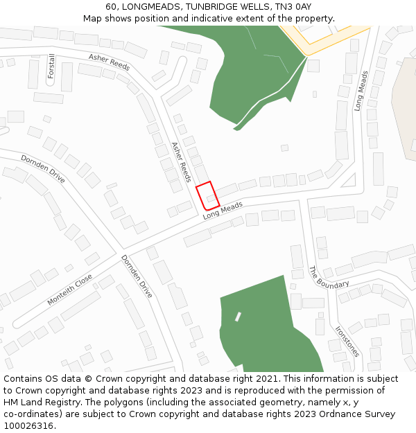 60, LONGMEADS, TUNBRIDGE WELLS, TN3 0AY: Location map and indicative extent of plot
