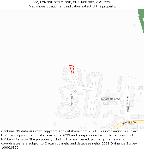 60, LONGSHOTS CLOSE, CHELMSFORD, CM1 7DX: Location map and indicative extent of plot