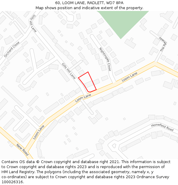 60, LOOM LANE, RADLETT, WD7 8PA: Location map and indicative extent of plot