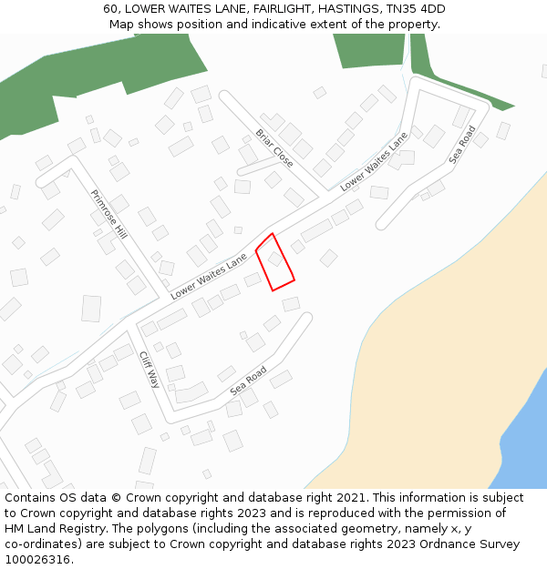 60, LOWER WAITES LANE, FAIRLIGHT, HASTINGS, TN35 4DD: Location map and indicative extent of plot