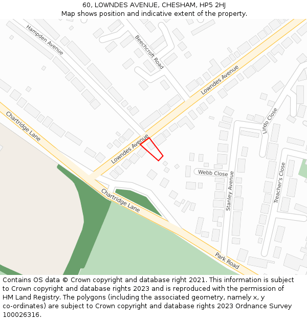 60, LOWNDES AVENUE, CHESHAM, HP5 2HJ: Location map and indicative extent of plot