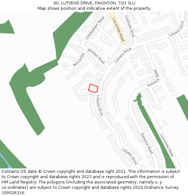 60, LUTYENS DRIVE, PAIGNTON, TQ3 3LU: Location map and indicative extent of plot