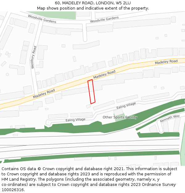 60, MADELEY ROAD, LONDON, W5 2LU: Location map and indicative extent of plot