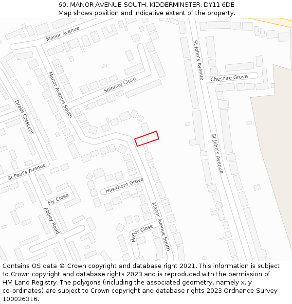 60, MANOR AVENUE SOUTH, KIDDERMINSTER, DY11 6DE: Location map and indicative extent of plot