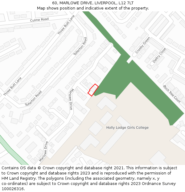 60, MARLOWE DRIVE, LIVERPOOL, L12 7LT: Location map and indicative extent of plot