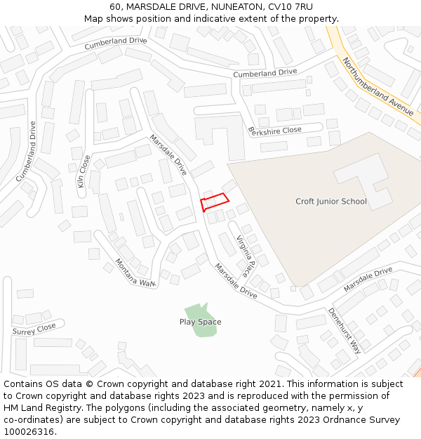 60, MARSDALE DRIVE, NUNEATON, CV10 7RU: Location map and indicative extent of plot