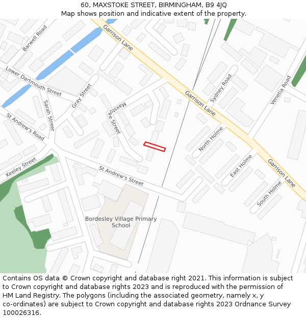 60, MAXSTOKE STREET, BIRMINGHAM, B9 4JQ: Location map and indicative extent of plot