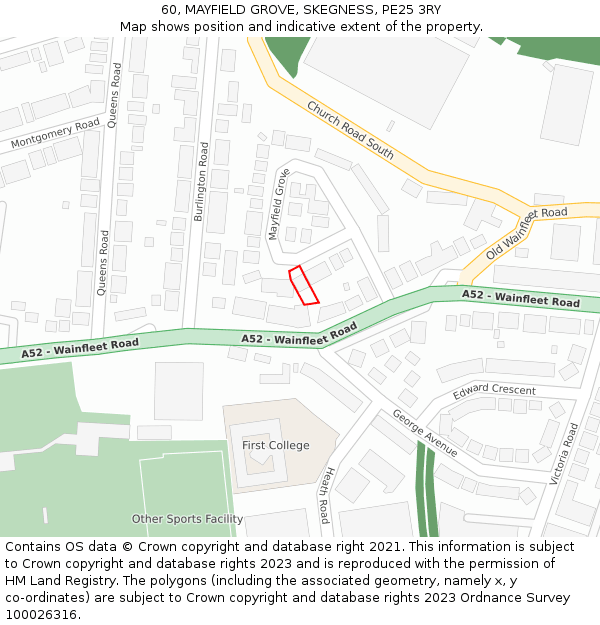 60, MAYFIELD GROVE, SKEGNESS, PE25 3RY: Location map and indicative extent of plot