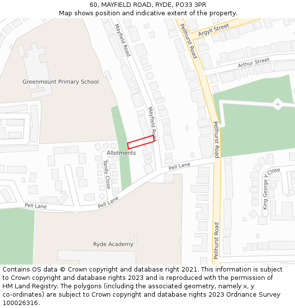 60, MAYFIELD ROAD, RYDE, PO33 3PR: Location map and indicative extent of plot
