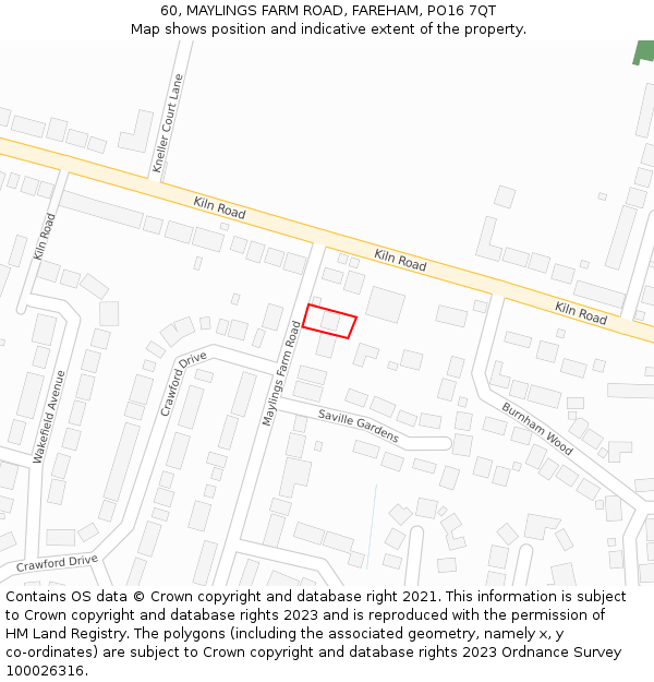 60, MAYLINGS FARM ROAD, FAREHAM, PO16 7QT: Location map and indicative extent of plot