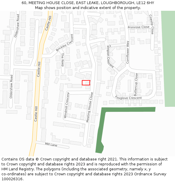 60, MEETING HOUSE CLOSE, EAST LEAKE, LOUGHBOROUGH, LE12 6HY: Location map and indicative extent of plot