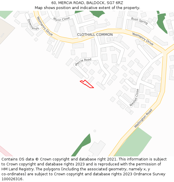 60, MERCIA ROAD, BALDOCK, SG7 6RZ: Location map and indicative extent of plot