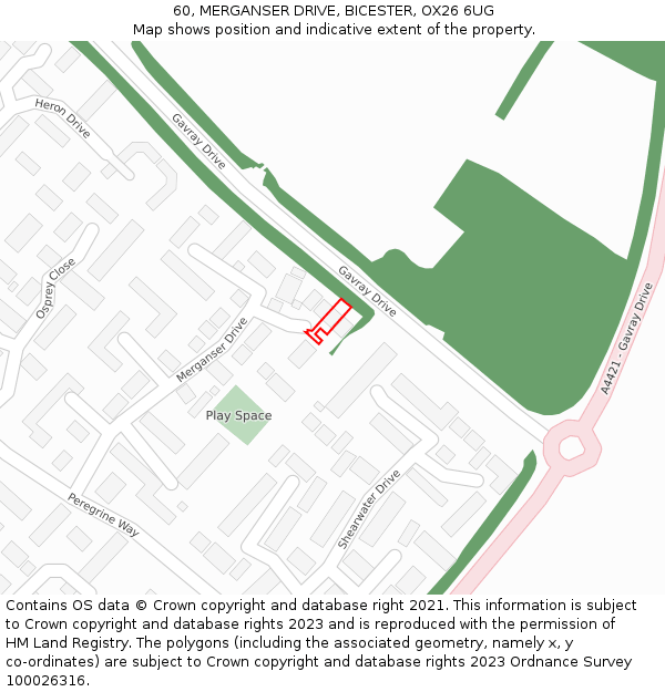 60, MERGANSER DRIVE, BICESTER, OX26 6UG: Location map and indicative extent of plot