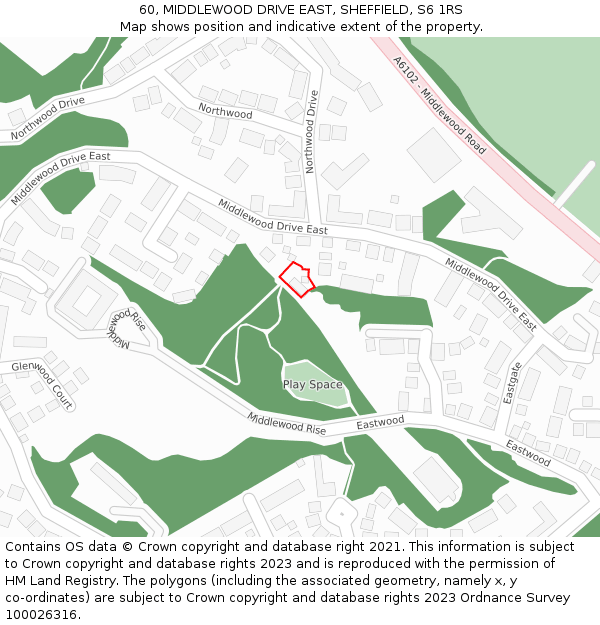 60, MIDDLEWOOD DRIVE EAST, SHEFFIELD, S6 1RS: Location map and indicative extent of plot