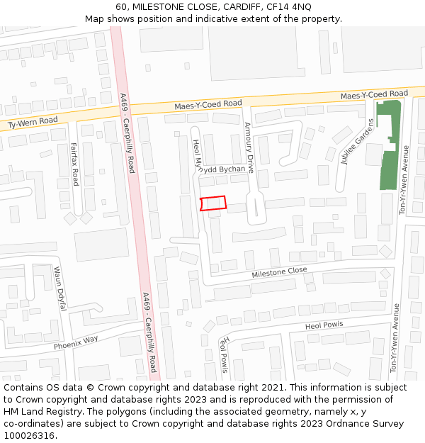 60, MILESTONE CLOSE, CARDIFF, CF14 4NQ: Location map and indicative extent of plot