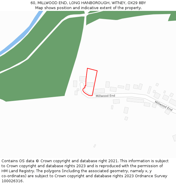 60, MILLWOOD END, LONG HANBOROUGH, WITNEY, OX29 8BY: Location map and indicative extent of plot