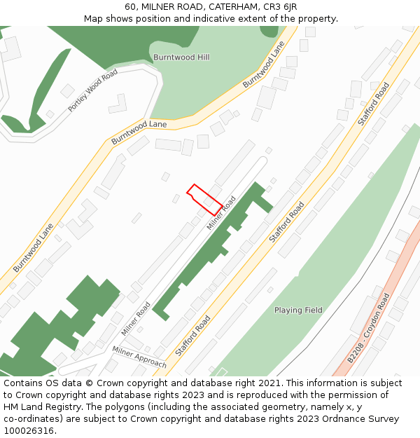 60, MILNER ROAD, CATERHAM, CR3 6JR: Location map and indicative extent of plot