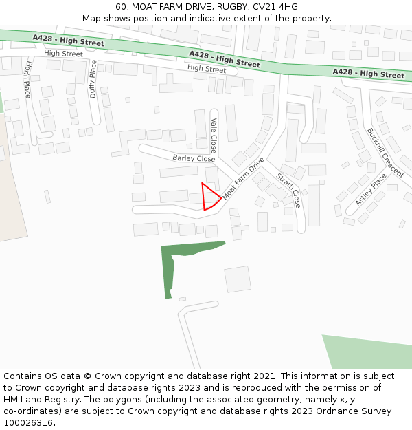 60, MOAT FARM DRIVE, RUGBY, CV21 4HG: Location map and indicative extent of plot