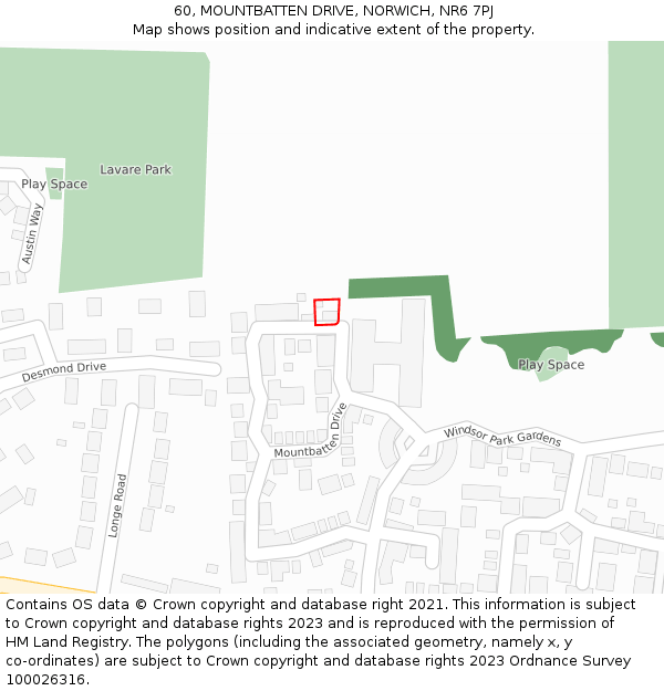 60, MOUNTBATTEN DRIVE, NORWICH, NR6 7PJ: Location map and indicative extent of plot