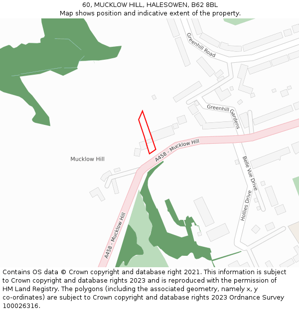 60, MUCKLOW HILL, HALESOWEN, B62 8BL: Location map and indicative extent of plot