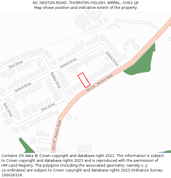60, NESTON ROAD, THORNTON HOUGH, WIRRAL, CH63 1JF: Location map and indicative extent of plot
