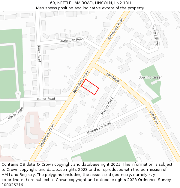 60, NETTLEHAM ROAD, LINCOLN, LN2 1RH: Location map and indicative extent of plot