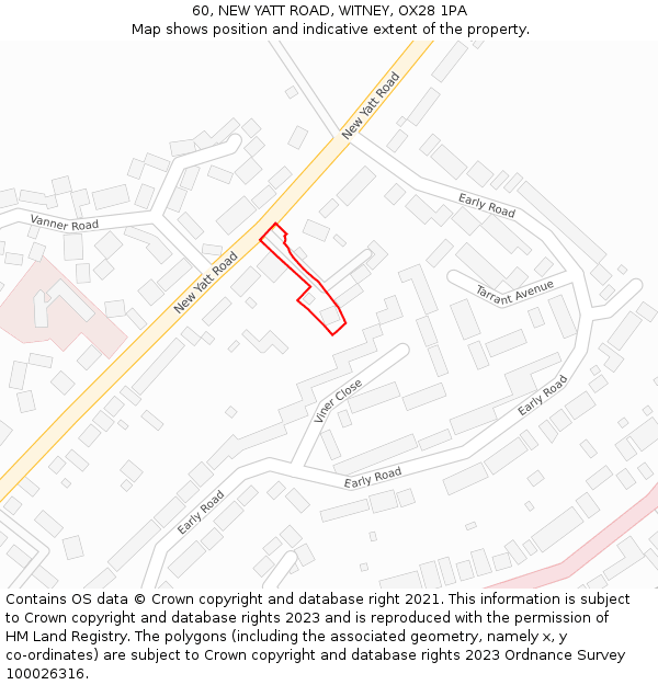 60, NEW YATT ROAD, WITNEY, OX28 1PA: Location map and indicative extent of plot