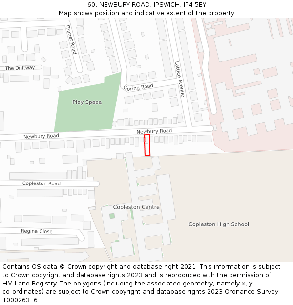 60, NEWBURY ROAD, IPSWICH, IP4 5EY: Location map and indicative extent of plot