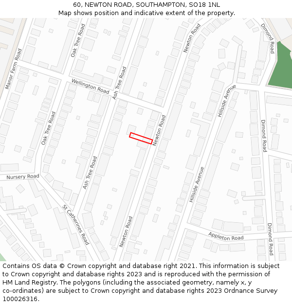 60, NEWTON ROAD, SOUTHAMPTON, SO18 1NL: Location map and indicative extent of plot