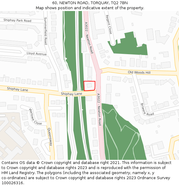 60, NEWTON ROAD, TORQUAY, TQ2 7BN: Location map and indicative extent of plot