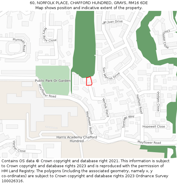 60, NORFOLK PLACE, CHAFFORD HUNDRED, GRAYS, RM16 6DE: Location map and indicative extent of plot