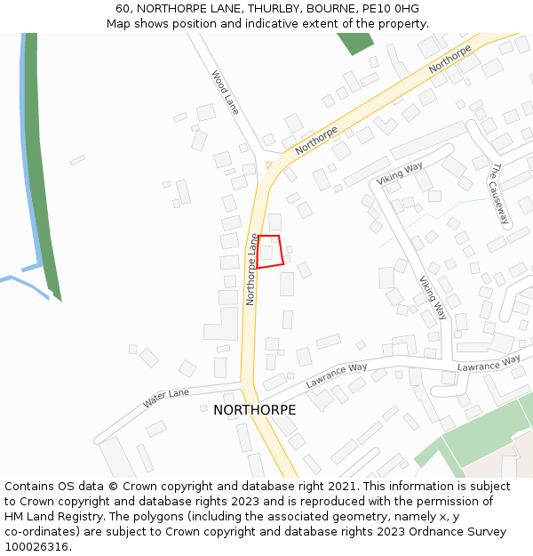 60, NORTHORPE LANE, THURLBY, BOURNE, PE10 0HG: Location map and indicative extent of plot