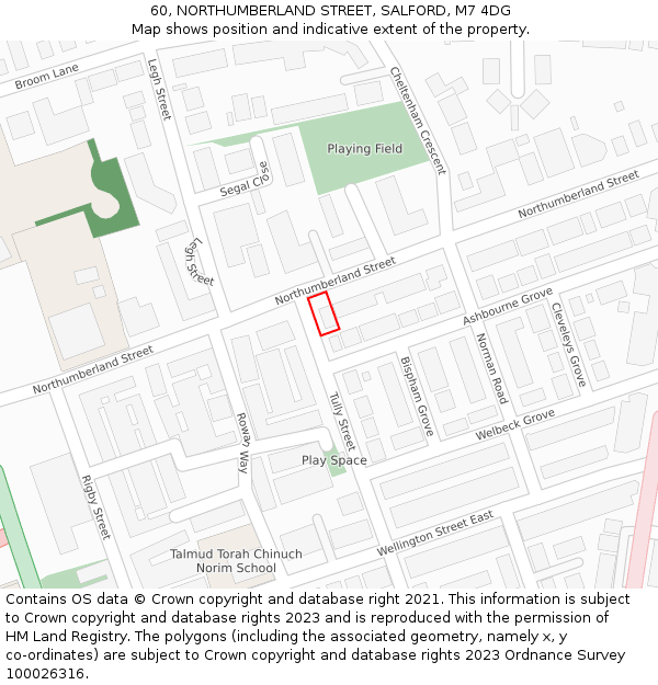 60, NORTHUMBERLAND STREET, SALFORD, M7 4DG: Location map and indicative extent of plot