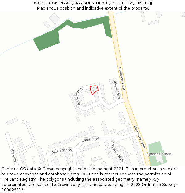 60, NORTON PLACE, RAMSDEN HEATH, BILLERICAY, CM11 1JJ: Location map and indicative extent of plot
