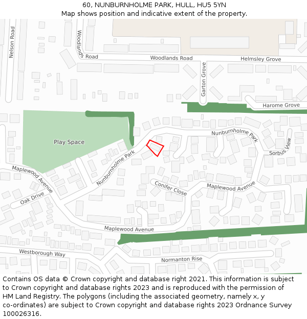 60, NUNBURNHOLME PARK, HULL, HU5 5YN: Location map and indicative extent of plot