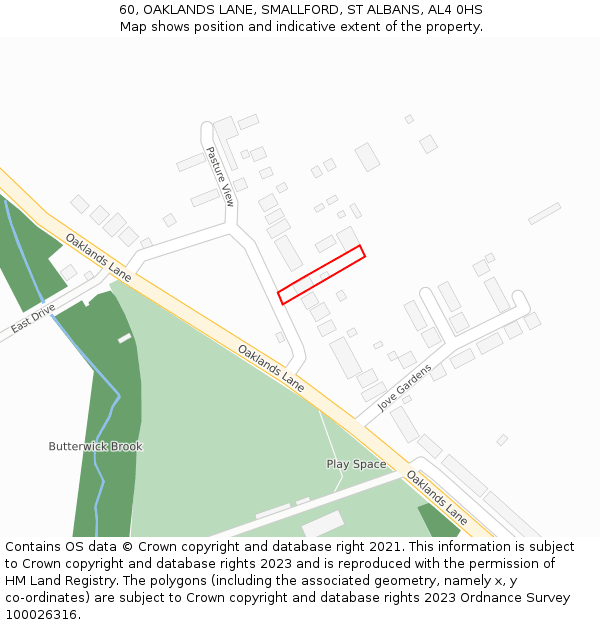 60, OAKLANDS LANE, SMALLFORD, ST ALBANS, AL4 0HS: Location map and indicative extent of plot