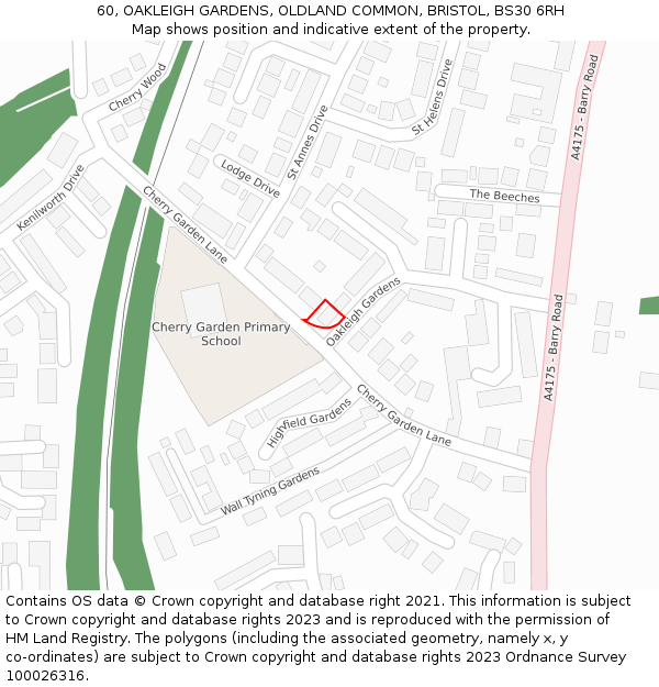 60, OAKLEIGH GARDENS, OLDLAND COMMON, BRISTOL, BS30 6RH: Location map and indicative extent of plot